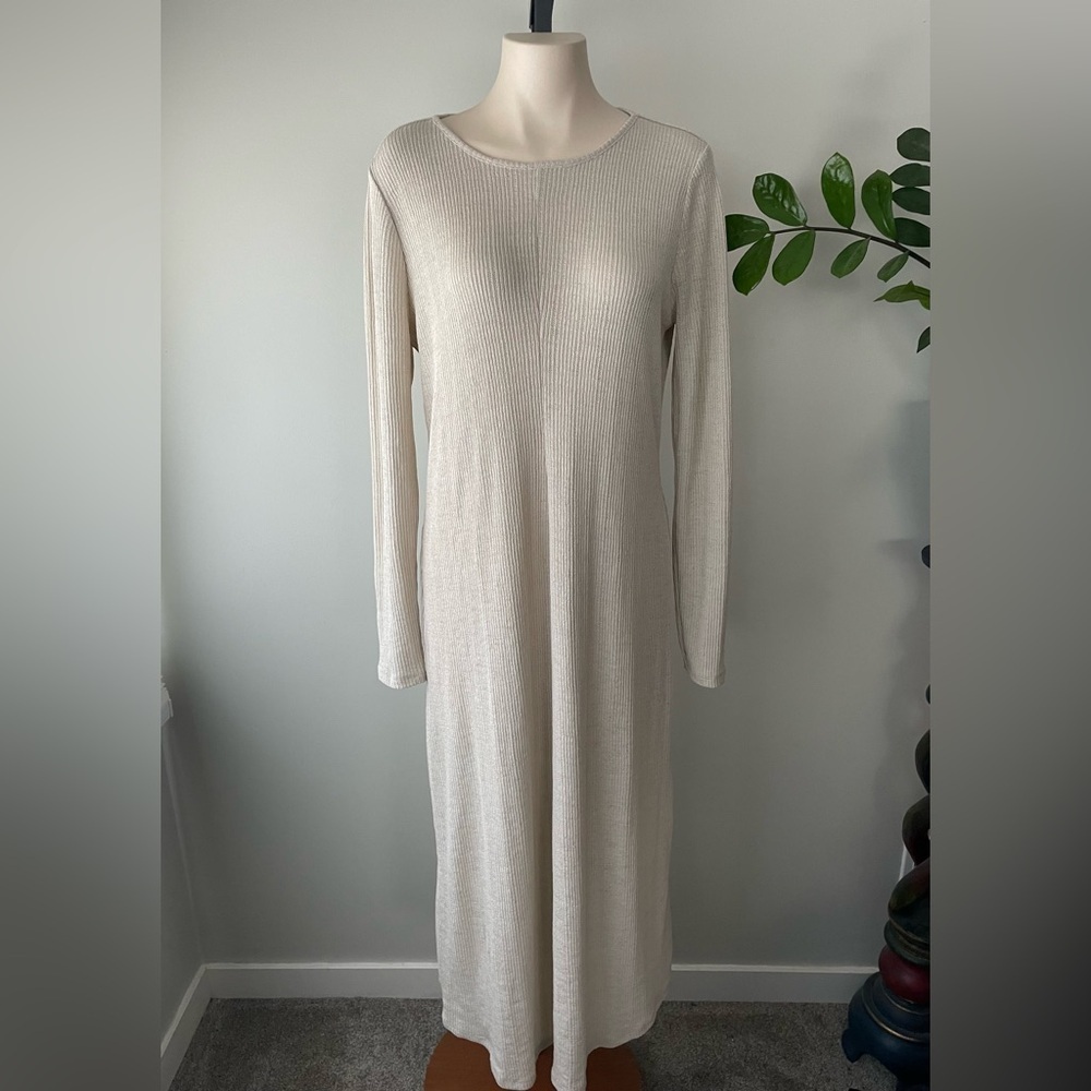 Topshop Maternity Maxi Ribbed Dress Long Sleeve Cream Size 12 Large